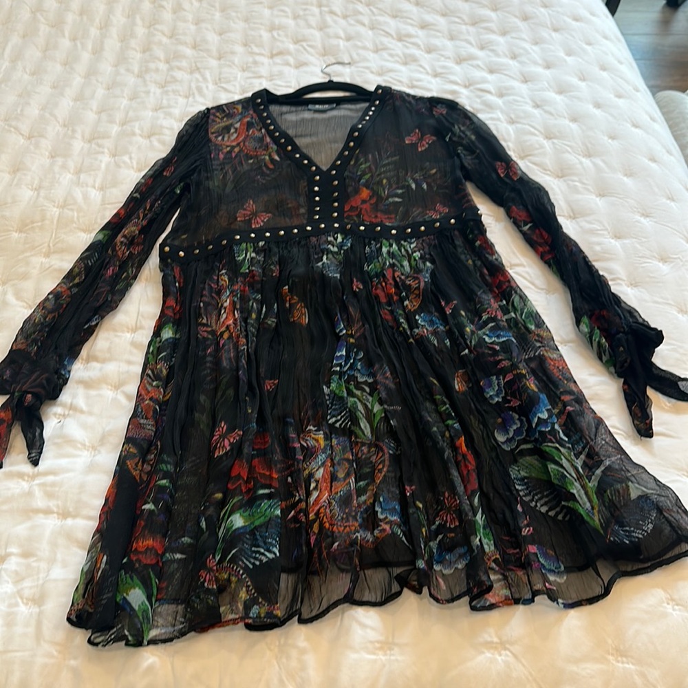 Anthropologie Maeve black floral dress